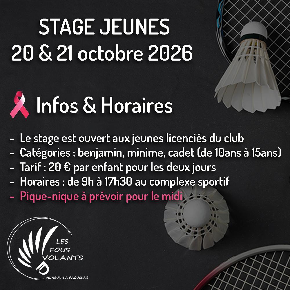 Stage jeunes Badminton - 20 et 21 octobre 2026
